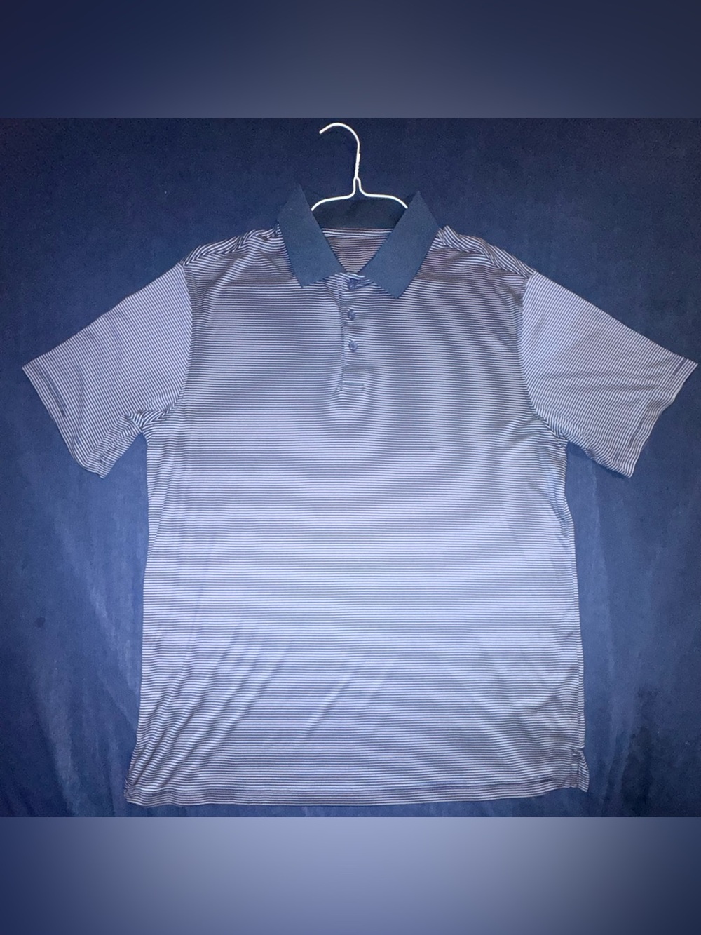 Men's Large Navy Micro-Stripe Comfy Golf Polo with Solid Contrast Collar